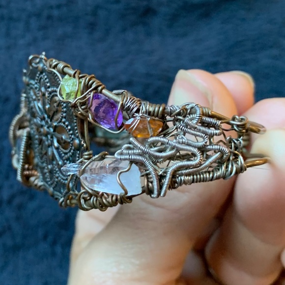 Artisan Vintage Copper and Natural Gemstone Coffee Bracelet - Picture 12 of 14